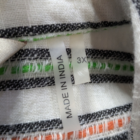 Soft Surroundings Black White Stripe Colorful Paisley Embroidered Cotton Top 3X - Picture 7 of 9